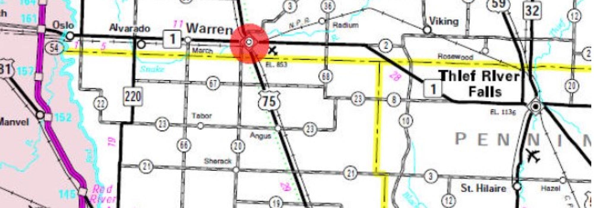 Warren Minnesota on the map